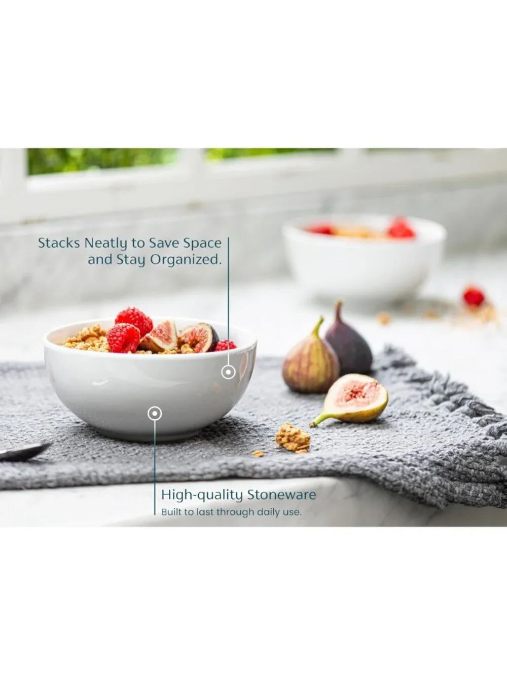 Set of 6 Deep Ceramic Soup Bowls - Microwave & Dishwasher Safe, 24 oz, White